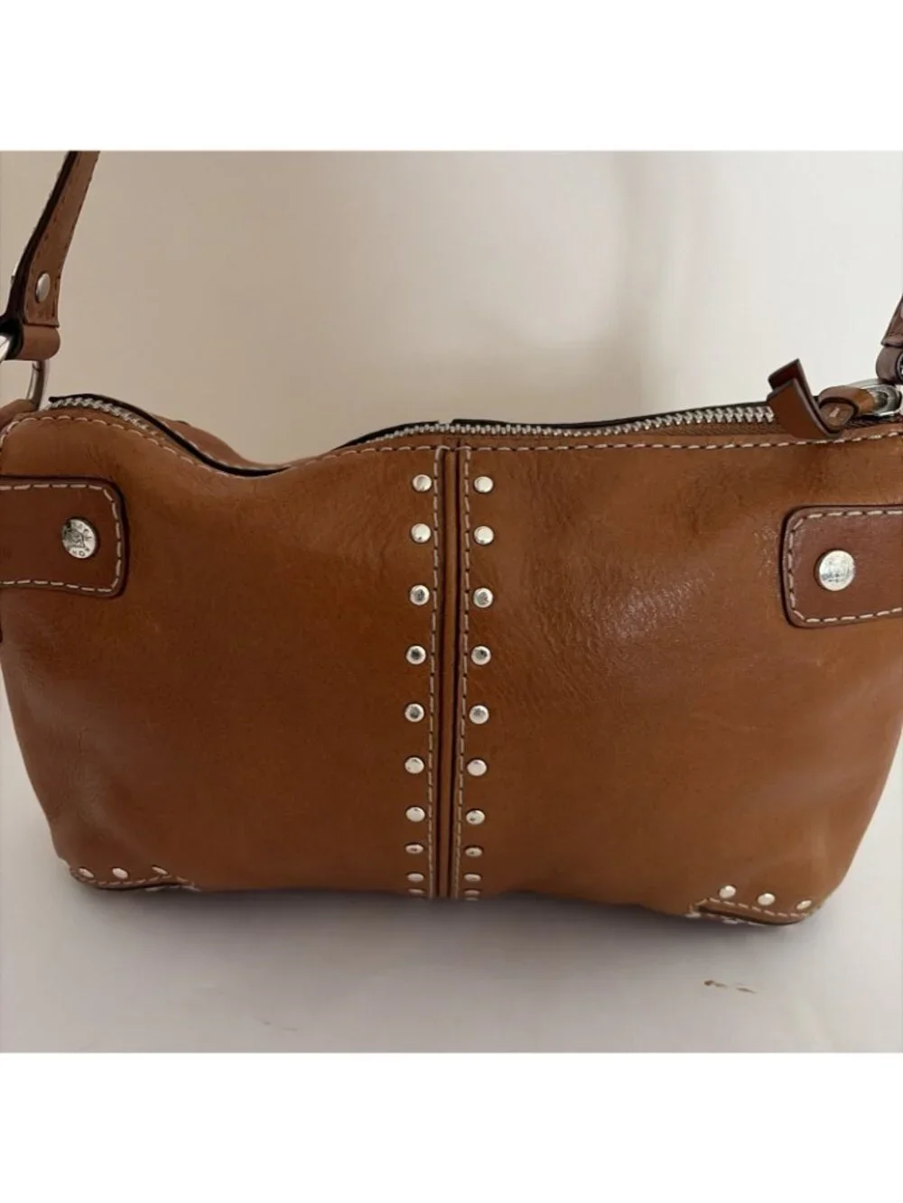 Michael Kors Astor Leather Mini Shoulder Bag Brown Gunmetal Studs VTG Y2K 2005